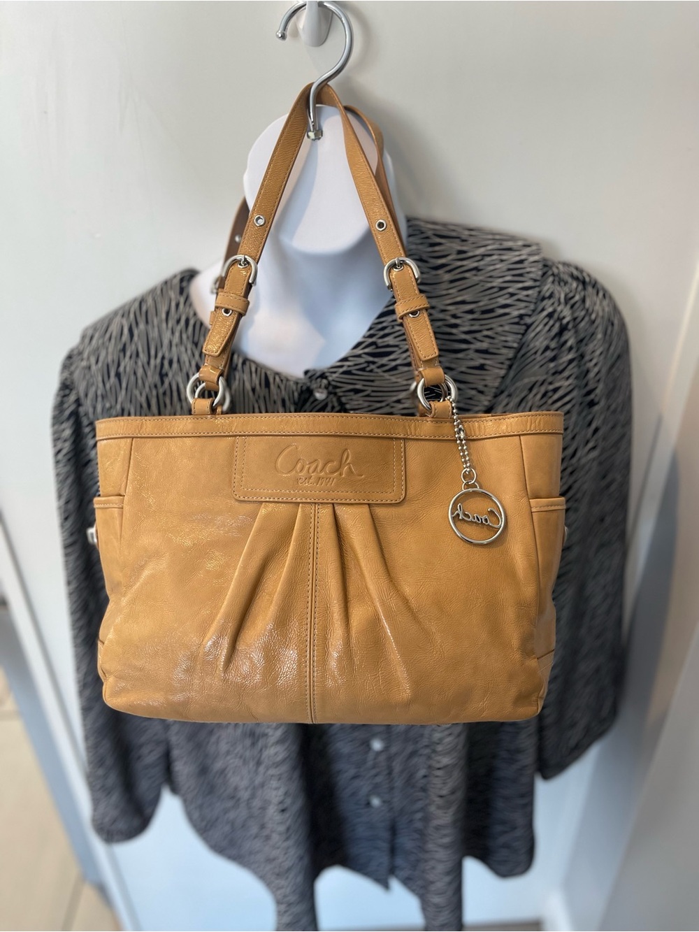 Coach Tan Gallery Tote Leather Shoulder Bag with Charm